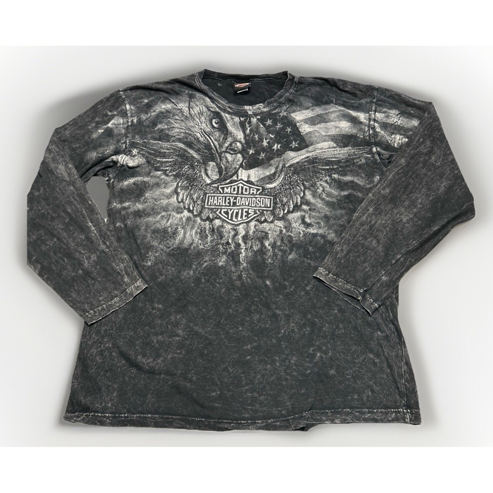 Harley-Davidson Black & Gray Eagle Flag Long Sleeve Tee - Picture 2 of 9
